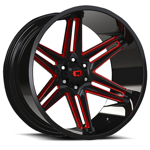22x10 Vision 363 Razor Gloss Black Milled Spoke with Red Tint Wheel 6x5.5 Bolt Pattern -19mm Offset