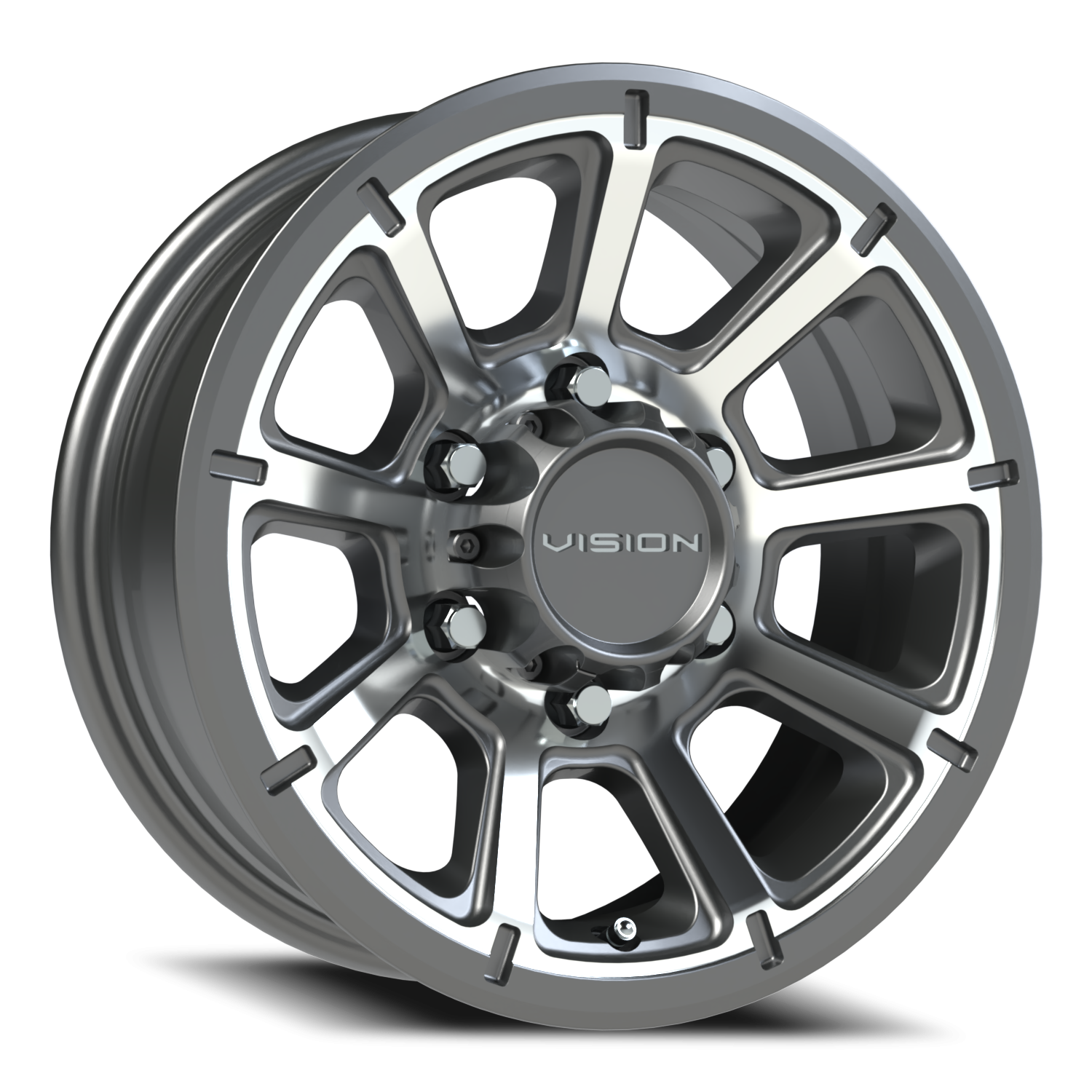 15x6 Vision 353 Turbine Gunmetal Machined Face Wheel 6x5.5 Bolt Pattern 0mm Offset