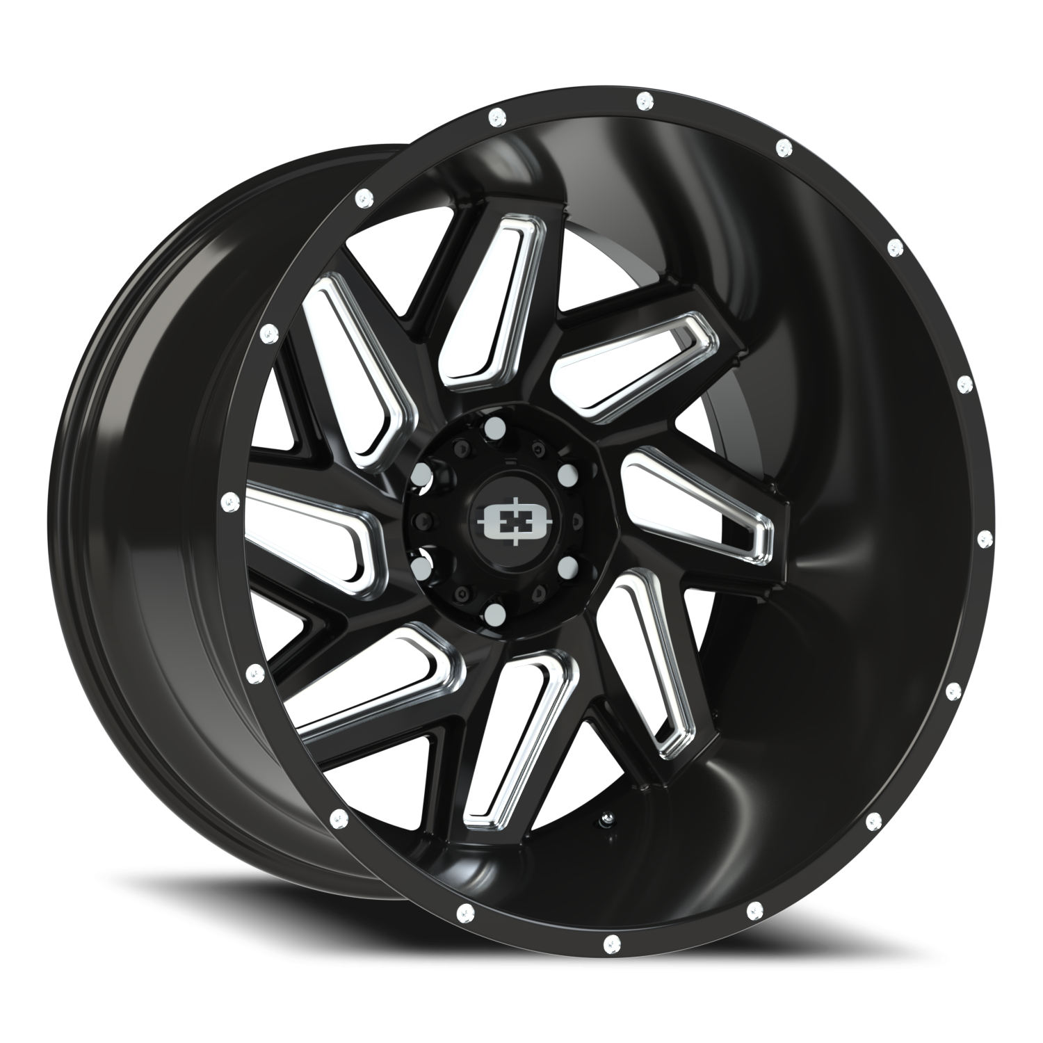 22x14 Vision 361 Spyder Gloss Black Milled Spoke Wheel 6x5.5 Bolt Pattern -76mm Offset