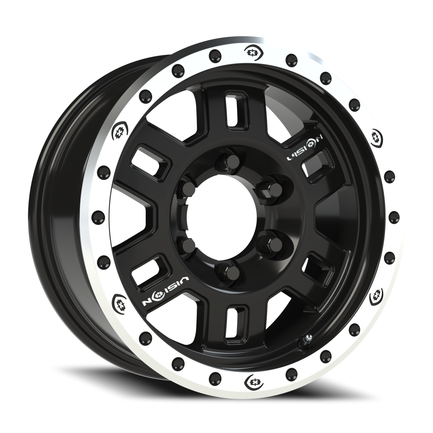 16x7 Vision 398 Manx Gloss Black Machined Lip Wheel 6x5.5 Bolt Pattern 0mm Offset