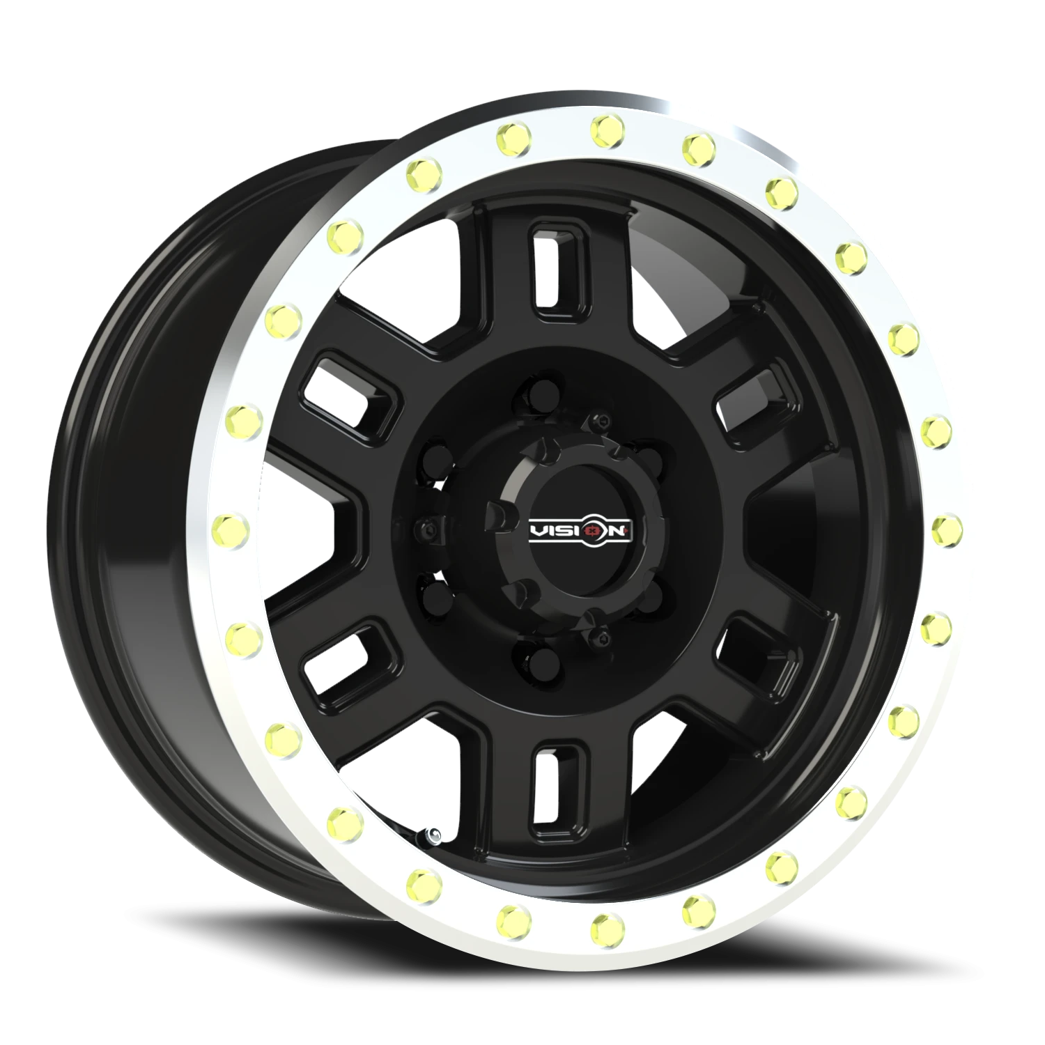 16x8 Vision 398 Manx Gloss Black Machined Lip Wheel 6x5.5 Bolt Pattern 0mm Offset