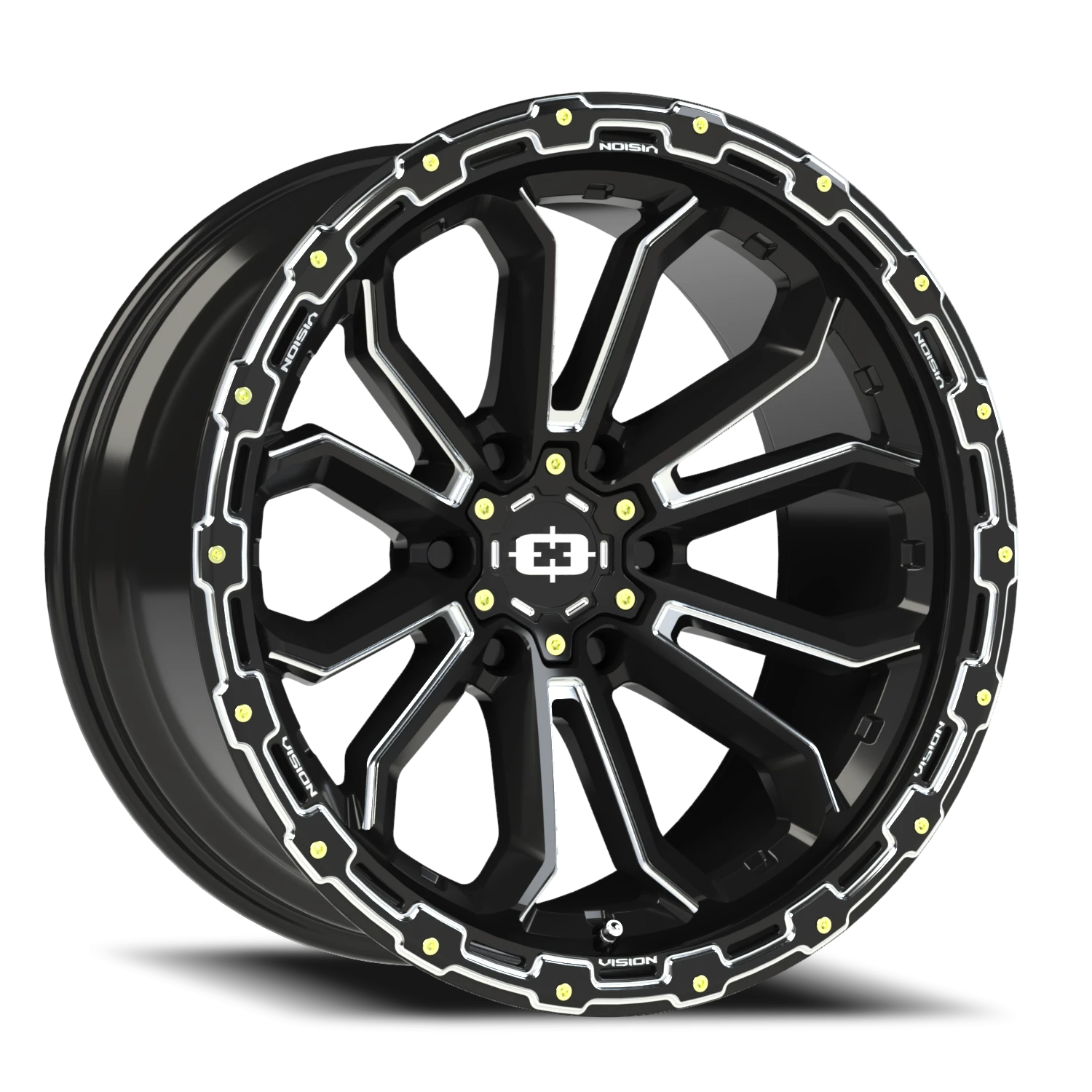 20x10 Vision 405 Korupt Gloss Black Milled Spoke Wheel 6x5.5 Bolt Pattern -25mm Offset