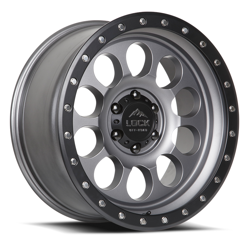 17x9 lock off-road 50cal matte grey w matte black ring wheel 6x5.5 bolt pattern 0mm offset