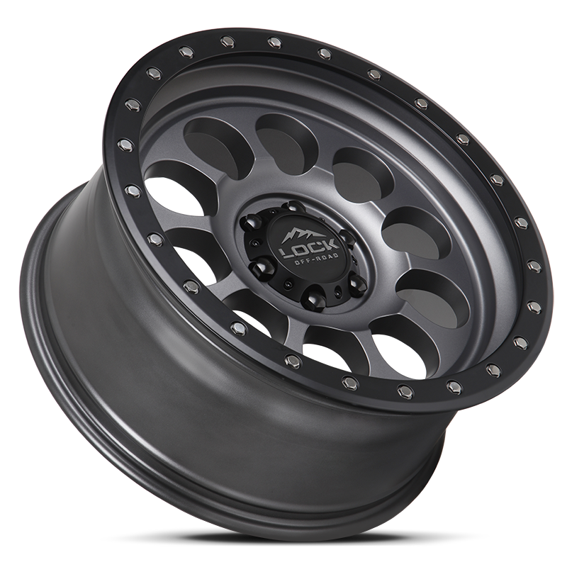 17x9 lock off-road 50cal matte grey w matte black ring wheel 6x5.5 bolt pattern 0mm offset
