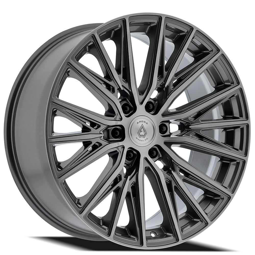 22x9.5 Arena Wheel A124 Finesse Glossy Gun Metal Brushed Face Wheel 6x5.5 Bolt Pattern +25mm Offset