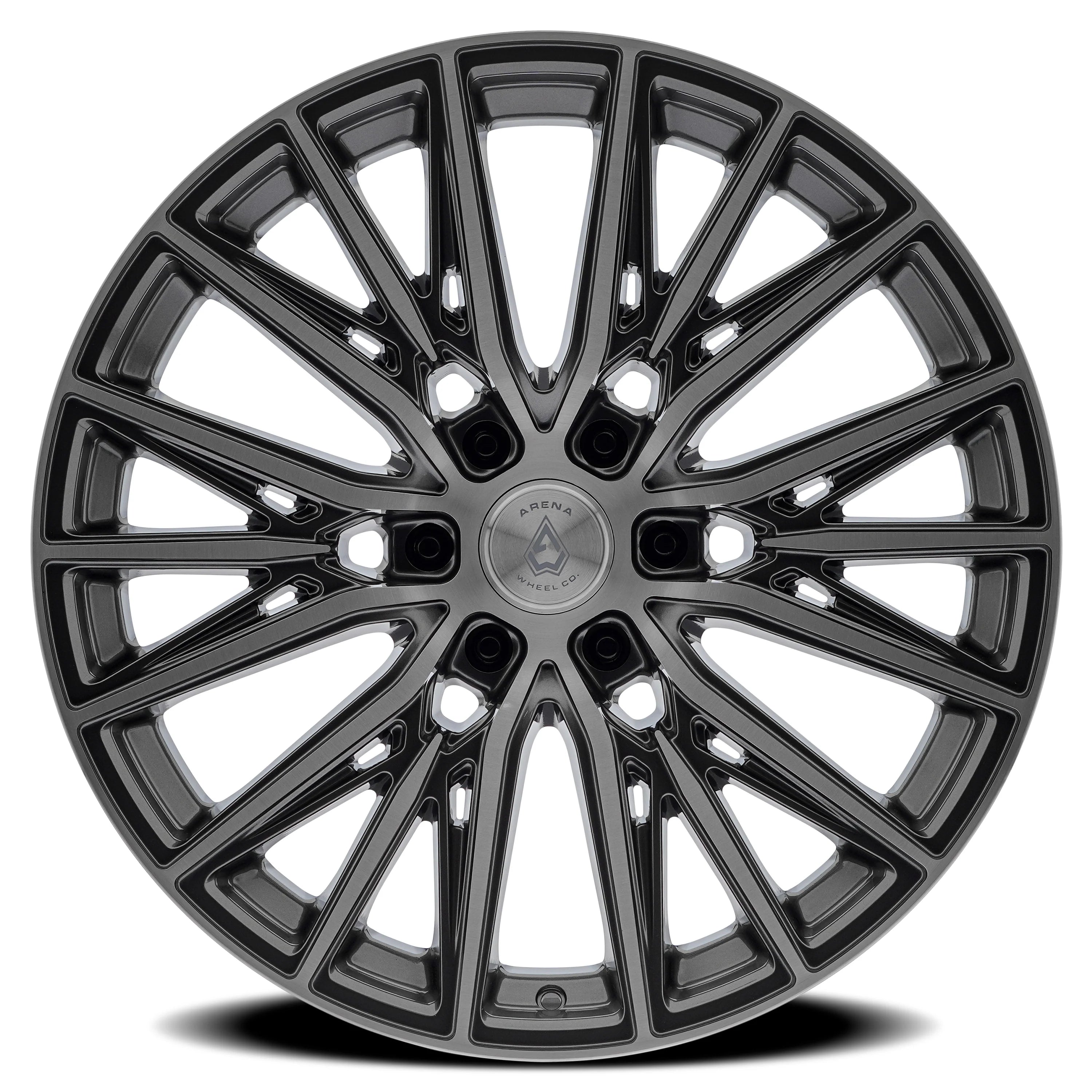 22x9.5 Arena Wheel A124 Finesse Glossy Gun Metal Brushed Face Wheel 6x5.5 Bolt Pattern +25mm Offset