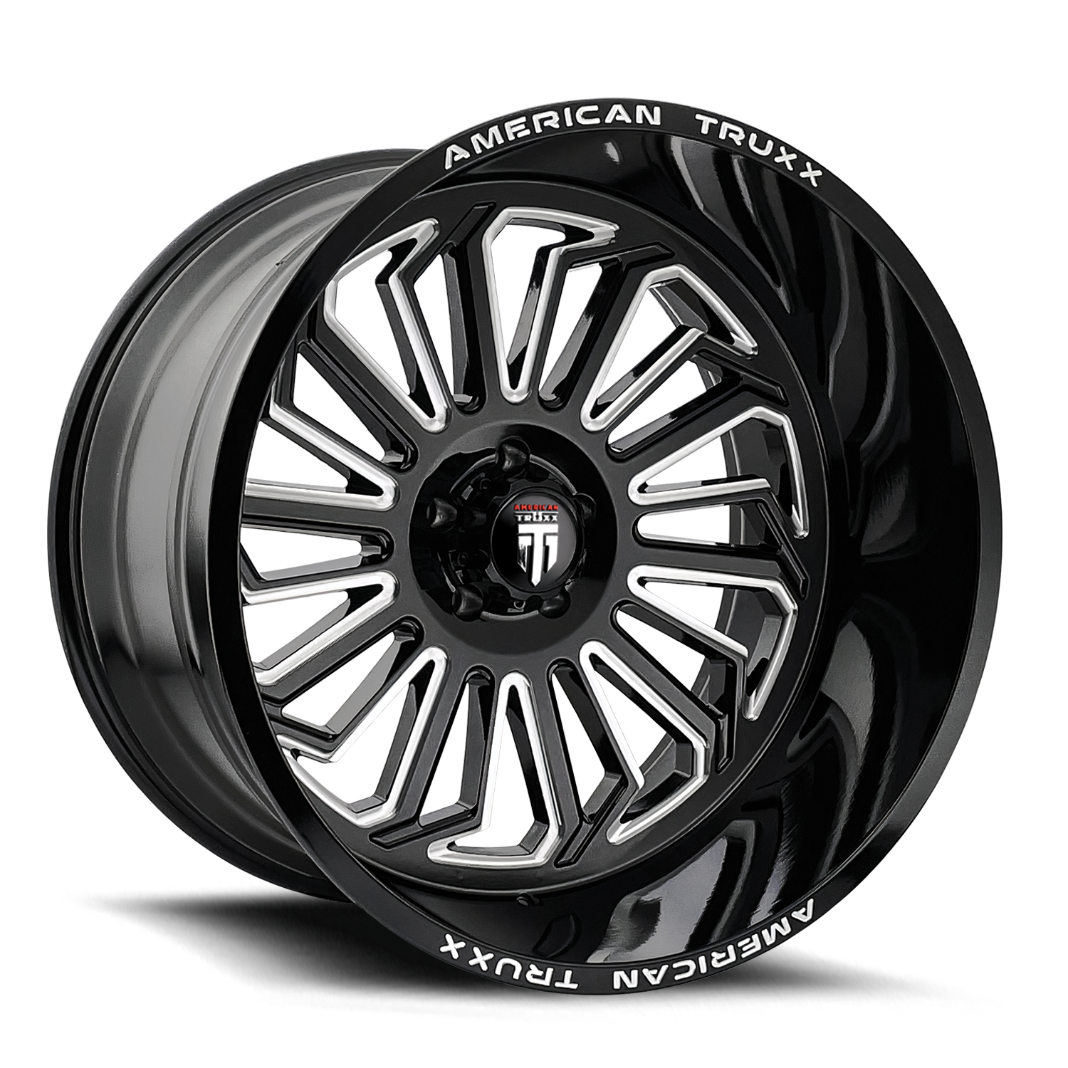 24x14 american truxx butcher gloss black milled wheel 6x5.5 bolt pattern 76mm offset