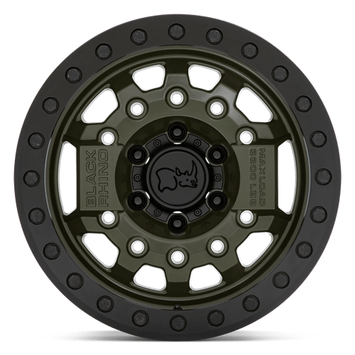 17x8 5 black rhino hard alloys avg avenger olive drab green blk hardware beadlock wheel 6x5.5 bolt pattern 0mm offset