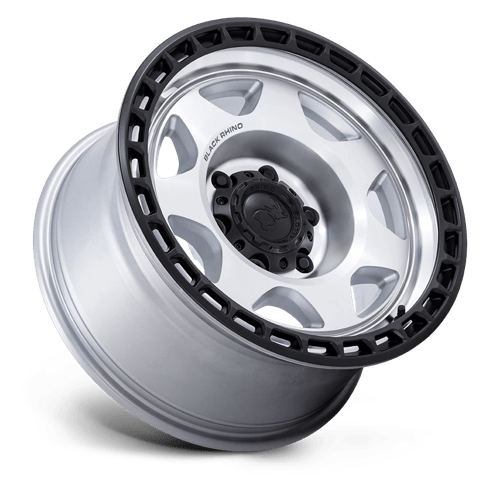 17x8 5 black rhino hard alloys br018 voyager silver machined w m black lip wheel 6x5.5 bolt pattern 10mm offset