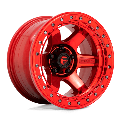 17x9 fuel off-road d123 block candy red w candy red ring beadlock wheel 6x5.5 bolt pattern 15mm offset