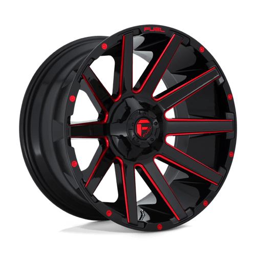 20x10 fuel off-road d643 contra gloss black red tinted clear wheel 6x5.5 bolt pattern 19mm offset