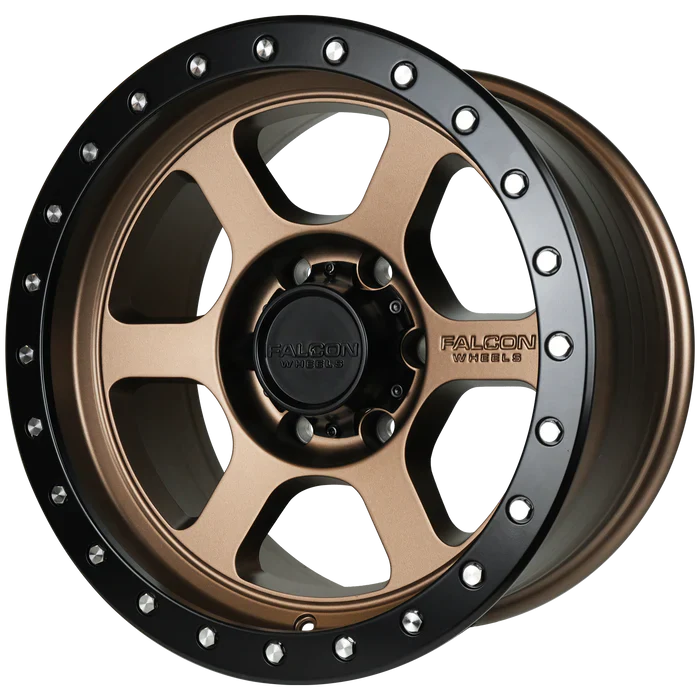 17x9 Falcon Wheels T1 Matte Bronze W/Matte Black Ring Wheel 6x5.5 Bolt Pattern -12mm Offset
