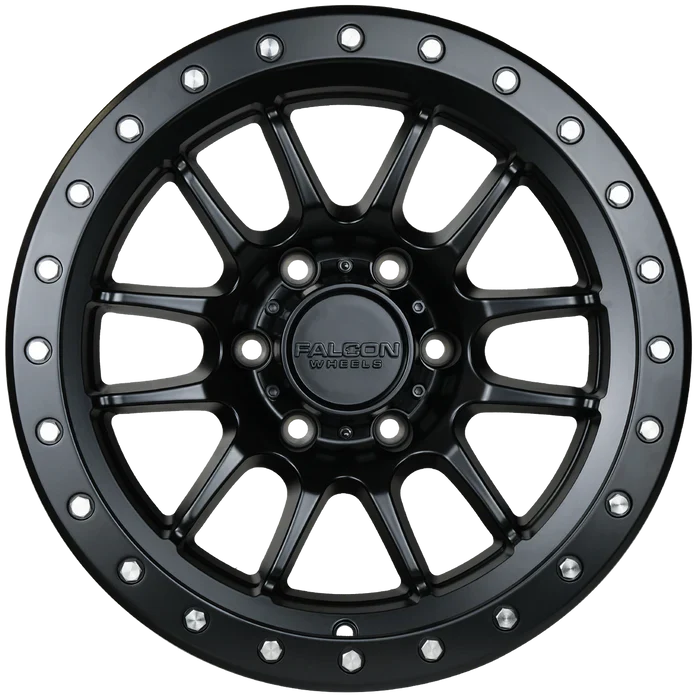 17x9 Falcon Wheels T7 Matte Black W/Black Ring Wheel 6x5.5 Bolt Pattern 0mm Offset