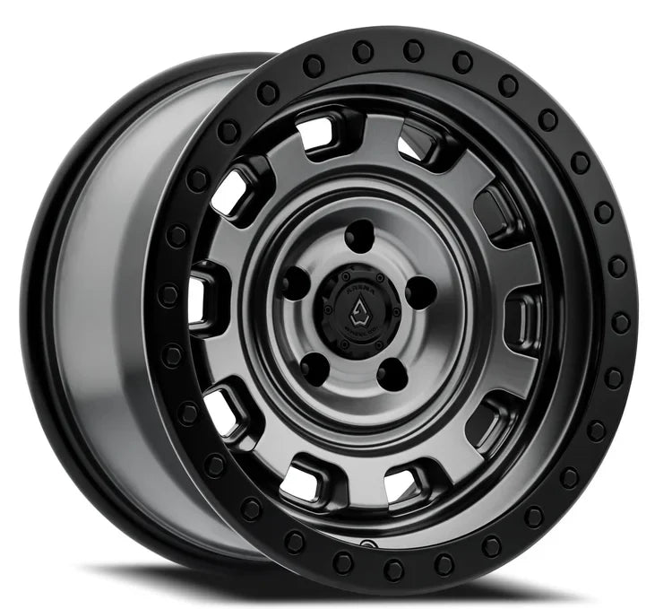 17x9 arena wheel a112 gunner satin gun metal center satin black lip wheel 6x5.5 bolt pattern 12mm offset