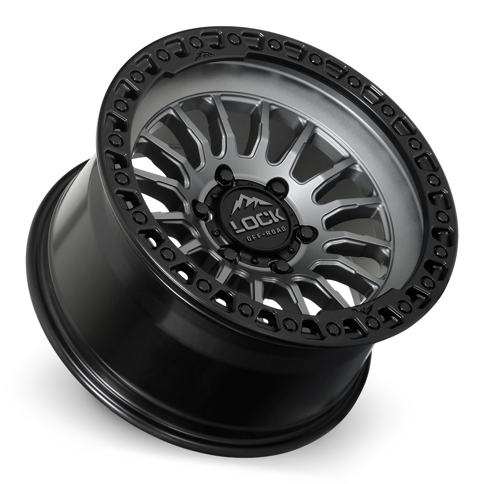 17x8 5 lock off-road grit matte grey w matte black ring wheel 6x5.5 bolt pattern 25mm offset