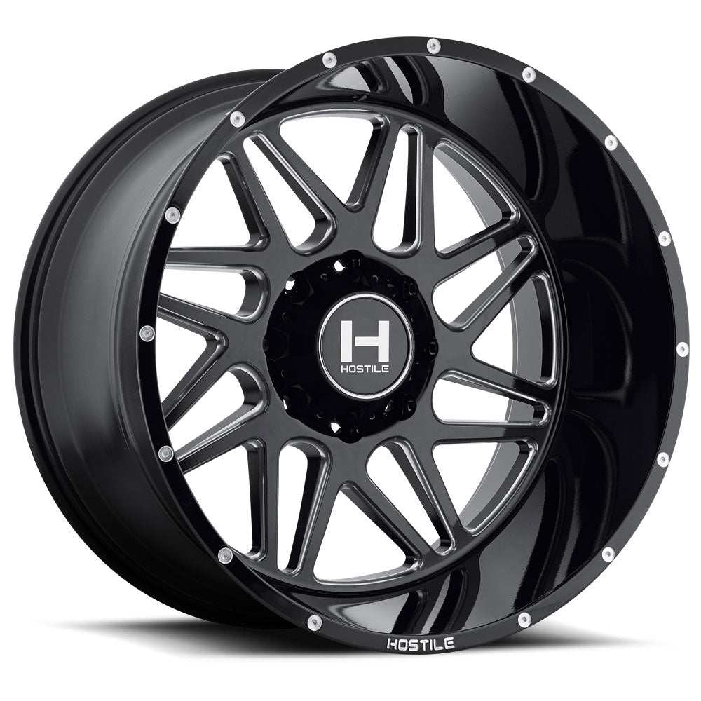 24x12 Hostile Sprocket H108 Black Milled Wheel 6x5.5 Bolt Pattern -44mm Offset