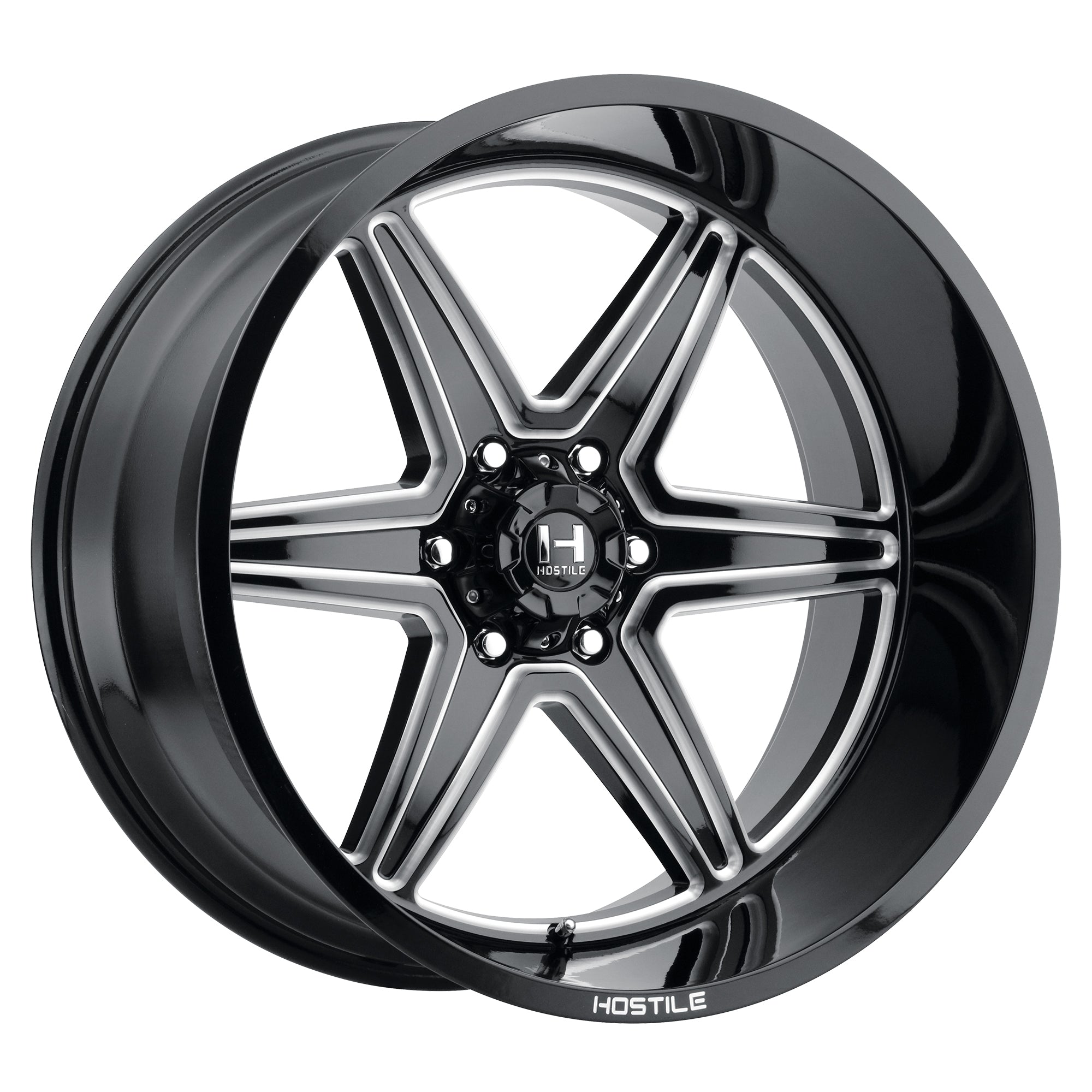 24x14 Hostile Venom H117 Black Milled Wheel 6x5.5 Bolt Pattern -76mm Offset