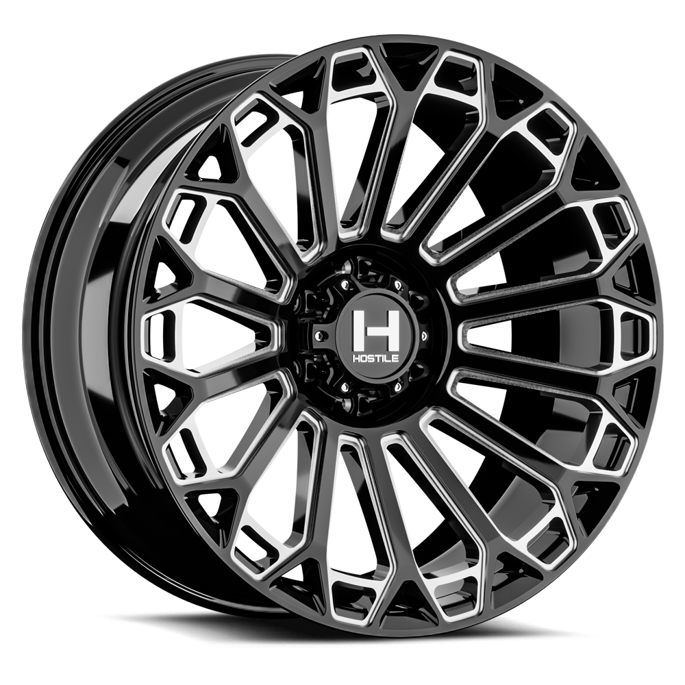 20x10 hostile wheels h142 warrior blade cut gloss black milled wheel 6x5.5 bolt pattern 12mm offset