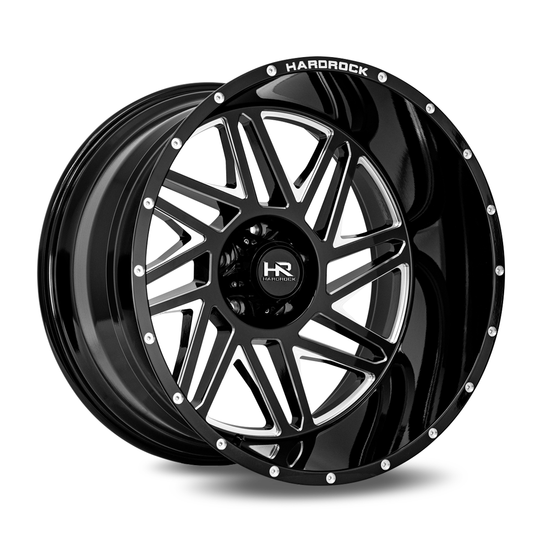 24x14 Hardrock Offroad H501 Bones XPosed Gloss Black Milled Wheel 6x5.5 Bolt Pattern -76mm Offset