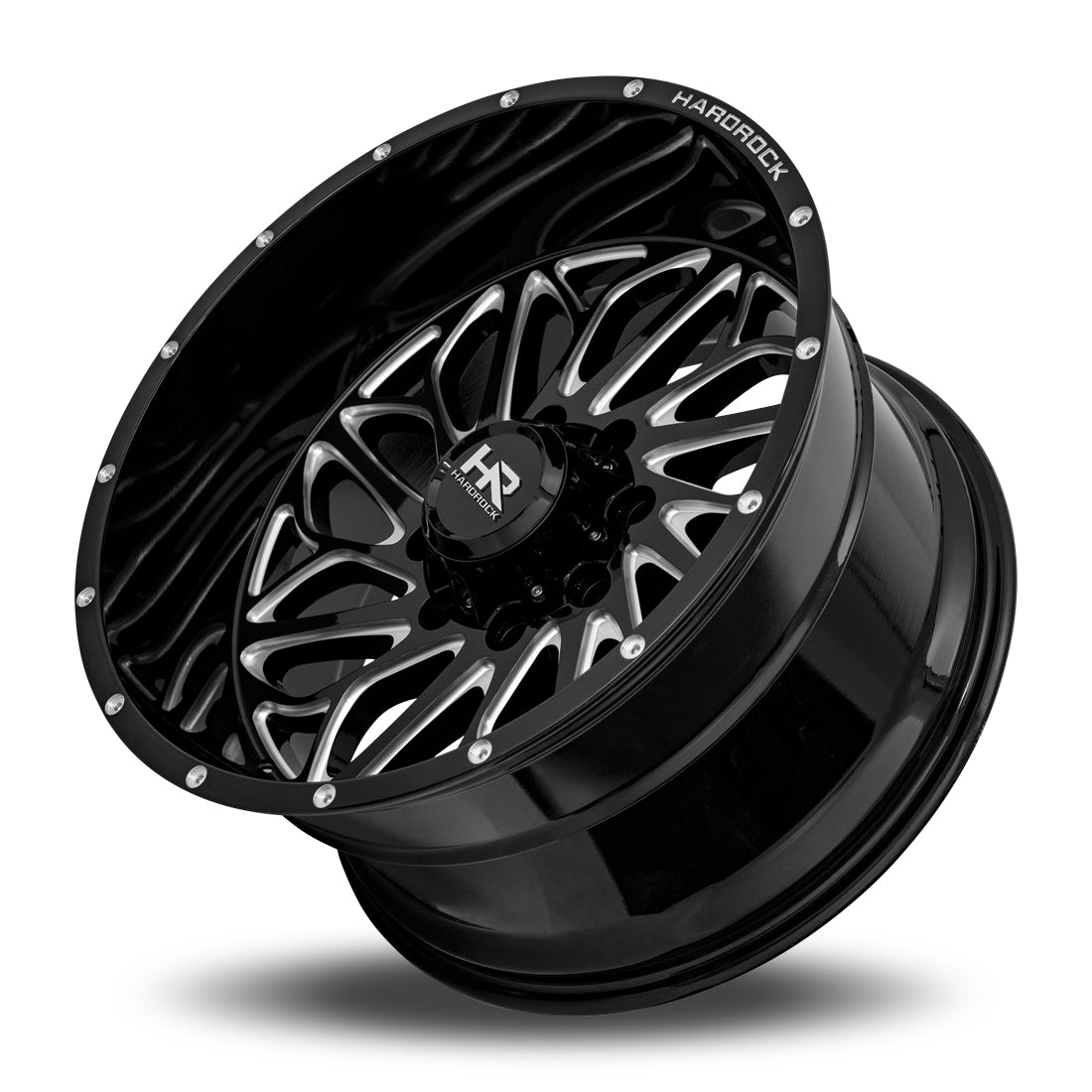 20x12 Hardrock Offroad H508 BlackTop Xposed Gloss Black Milled Wheel 6x5.5 Bolt Pattern -44mm Offset