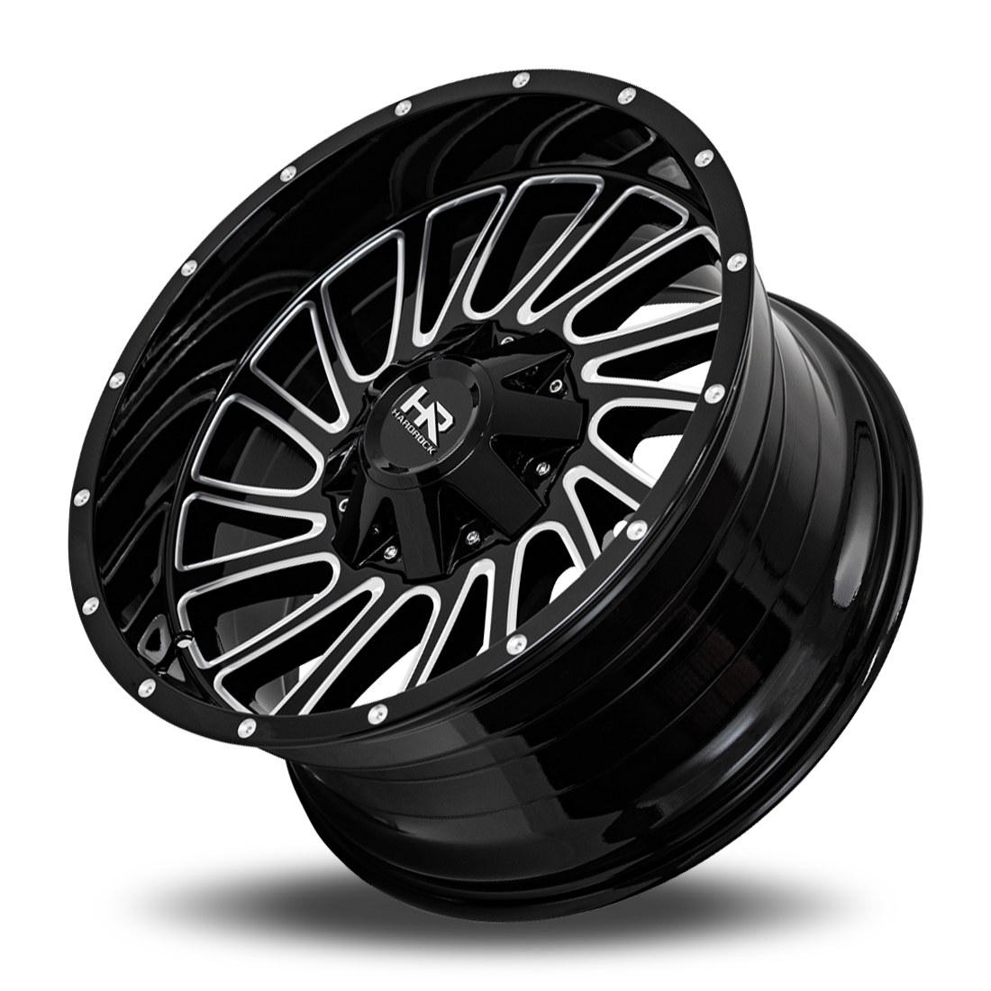 20x9 Hardrock Offroad H708 Overdrive Gloss Black Milled Wheel 6x5.5 Bolt Pattern 0mm Offset