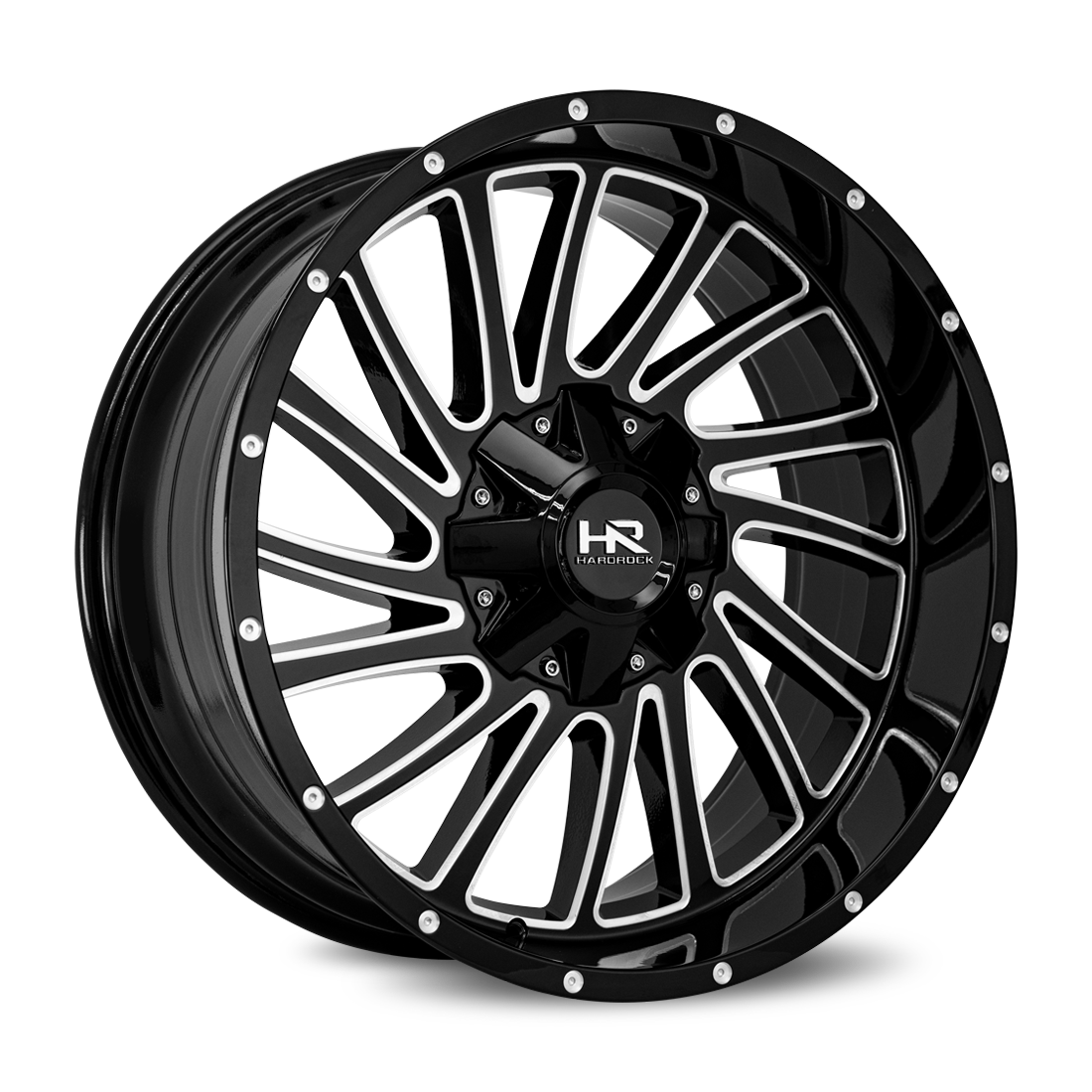 22x10 Hardrock Offroad H708 Overdrive Gloss Black Milled Wheel 6x5.5 Bolt Pattern -25mm Offset
