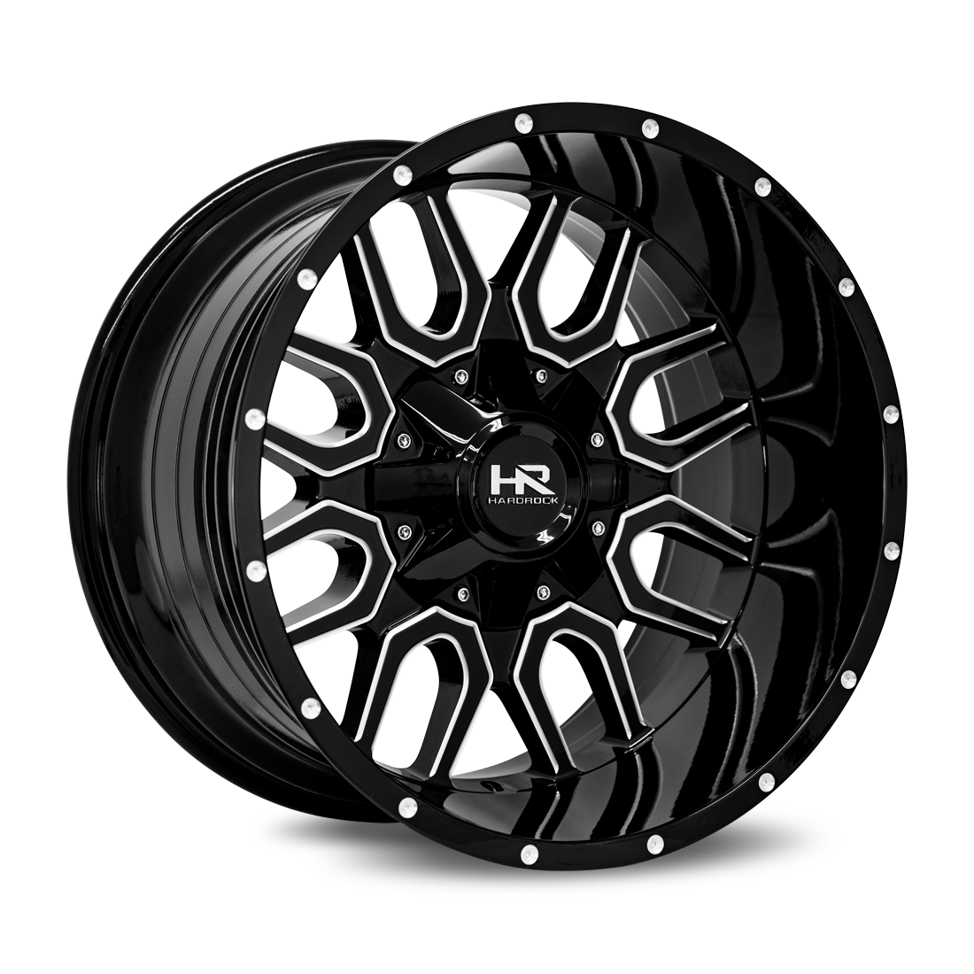 20x12 Hardrock Offroad H709 Commander Gloss Black Milled Wheel 6x5.5 Bolt Pattern -51mm Offset
