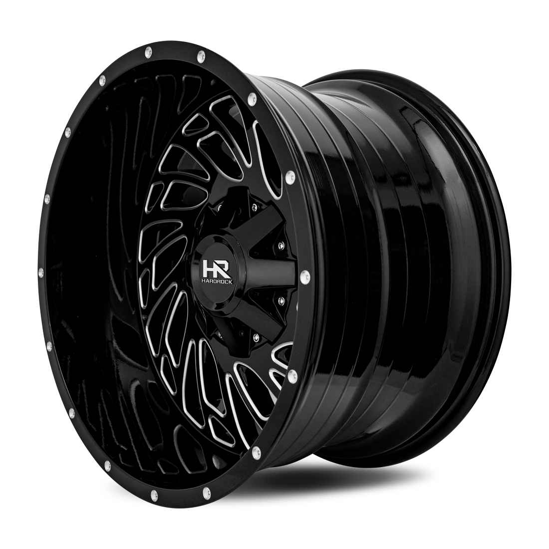 20x12 Hardrock Offroad H710 Attack Gloss Black Milled Wheel 6x5.5 Bolt Pattern -51mm Offset