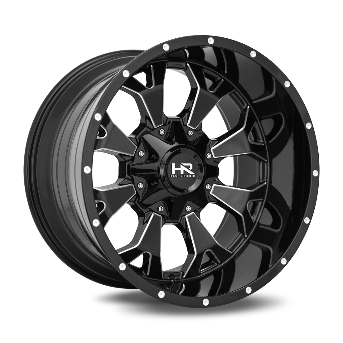 22x10 Hardrock Offroad H711 Devastator Gloss Black Milled Wheel 6x5.5 Bolt Pattern -25mm Offset