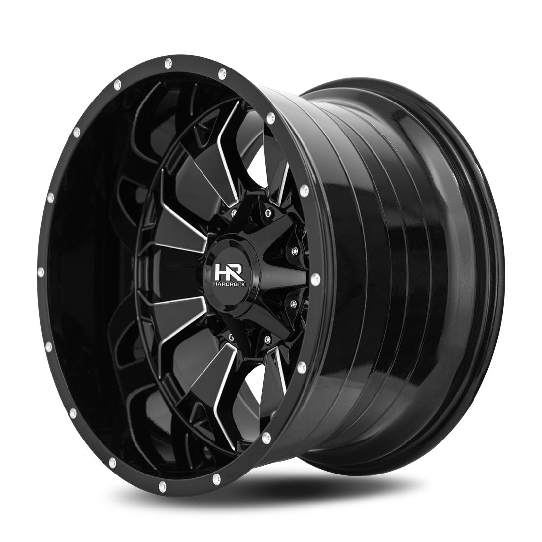 22x10 Hardrock Offroad H711 Devastator Gloss Black Milled Wheel 6x5.5 Bolt Pattern -25mm Offset