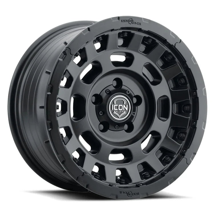 17x8.5 Icon Alloys Hammer Pro Satin Black Wheel 6x5.5 Bolt Pattern 0mm Offset