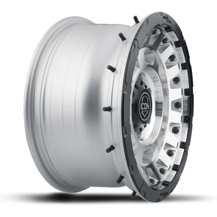 17x8.5 Icon Alloys Hammer Pro Silver Machined Wheel 6x5.5 Bolt Pattern 0mm Offset