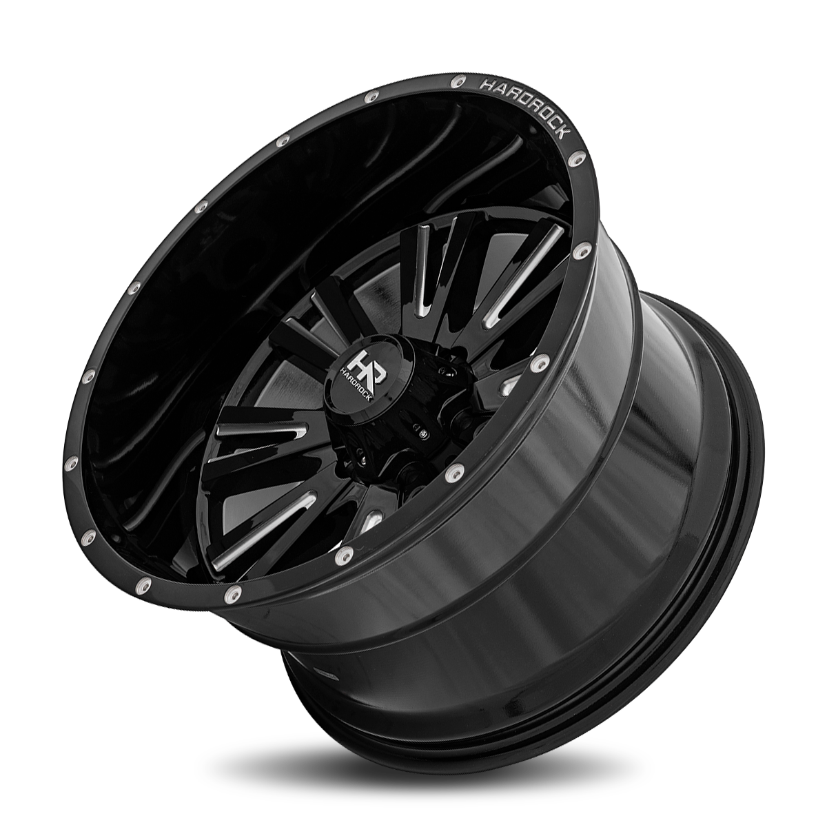 20x12 Hardrock Offroad H503 Spine XPosed Gloss Black Milled Wheel 6x5.5 Bolt Pattern -44mm Offset