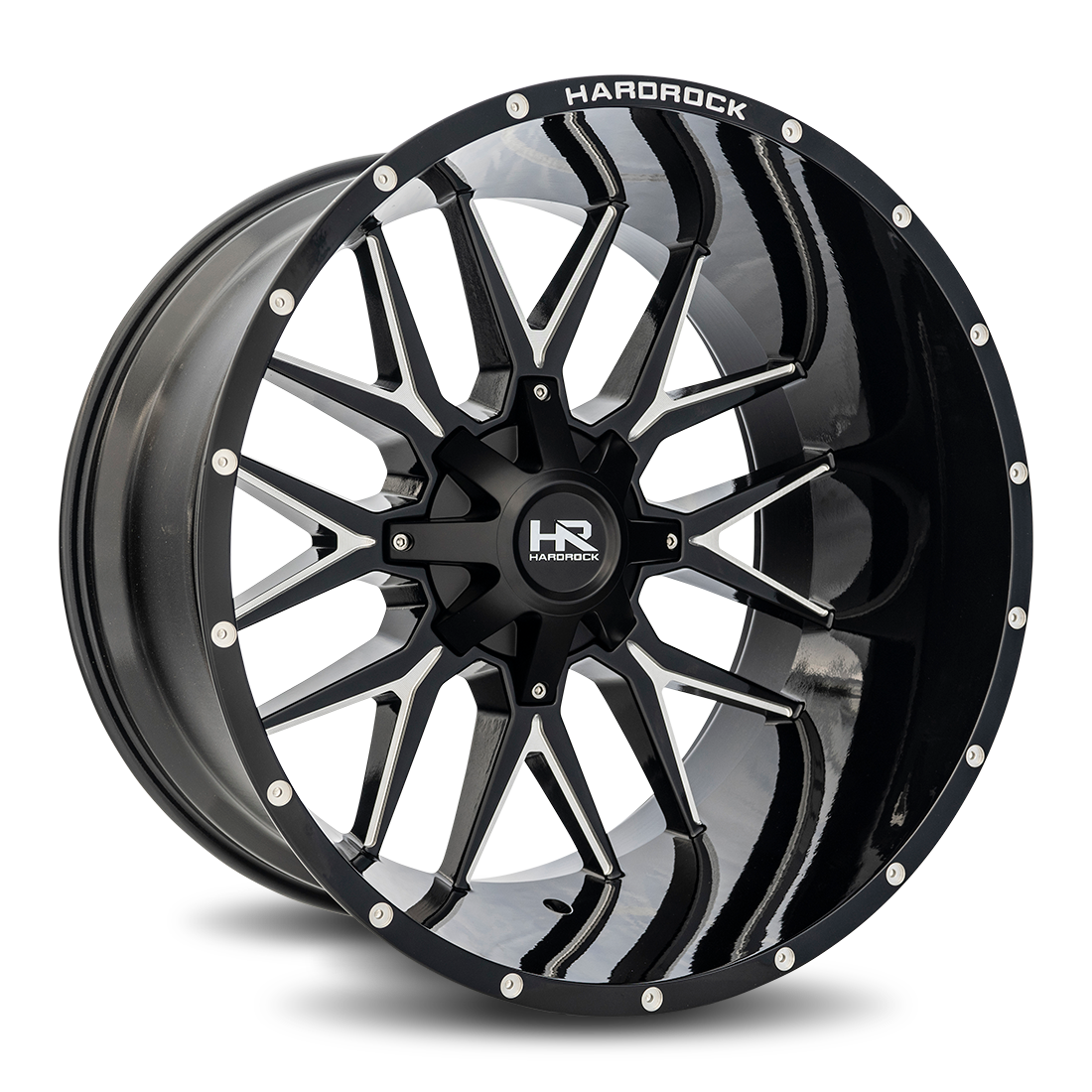 24x14 Hardrock Offroad H700 Affliction Gloss Black Milled Wheel 6x5.5 Bolt Pattern -76mm Offset