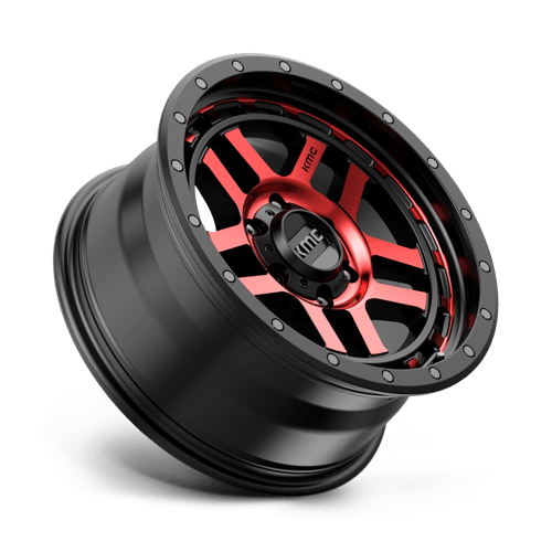 18x8 5 kmc km540 recon gloss black mach w red tint wheel 6x5.5 bolt pattern 0mm offset