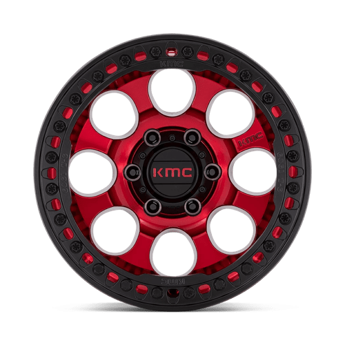 17x8 5 kmc km237 riot candy red w satin black ring beadlock wheel 6x5.5 bolt pattern 0mm offset