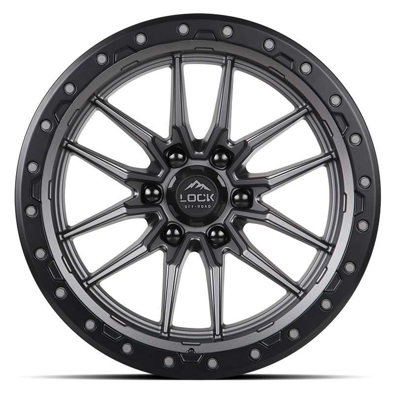 18x9 lock off-road krawler matte grey w matte black ring wheel 6x5.5 bolt pattern 1mm offset