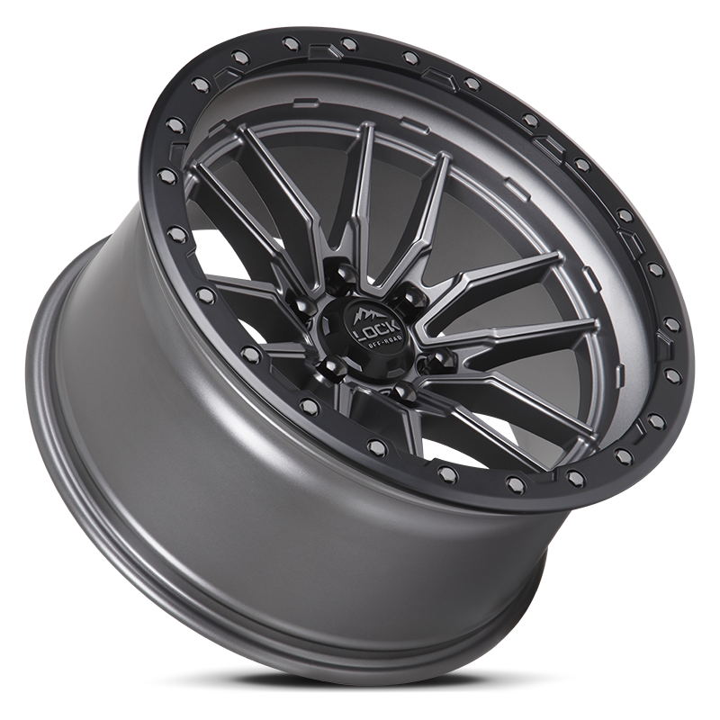 18x9 lock off-road krawler matte grey w matte black ring wheel 6x5.5 bolt pattern 12mm offset