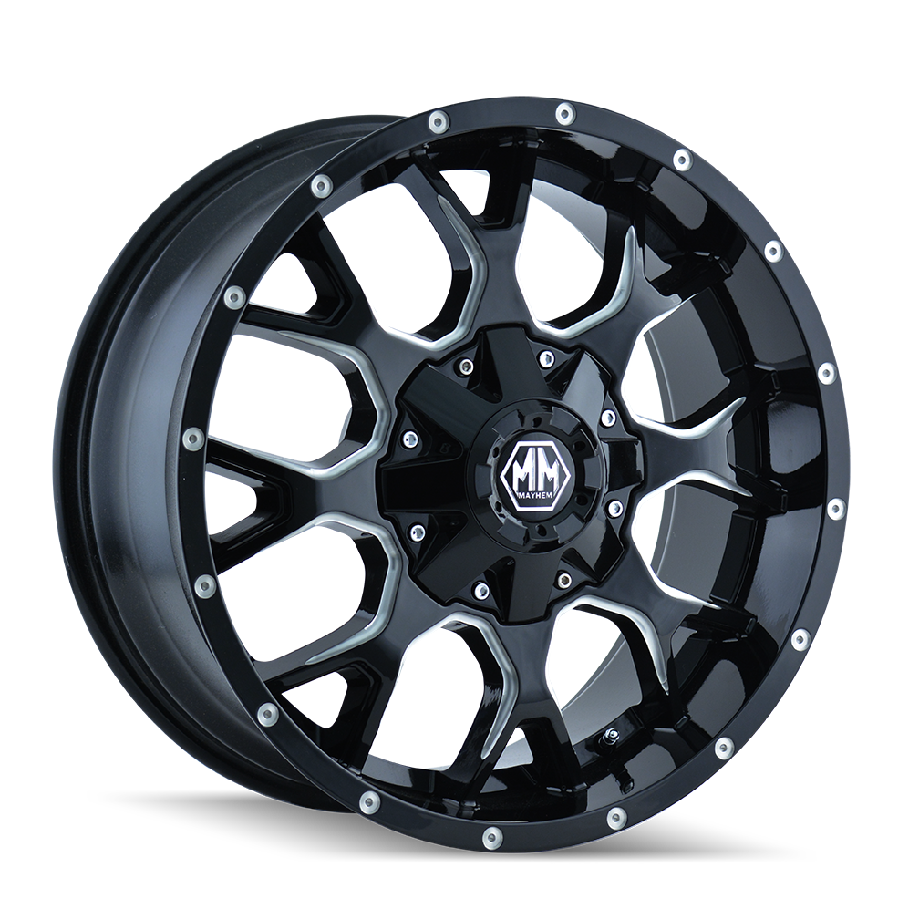 20x9 mayhem warrior gloss black milled wheel 6x5.5 bolt pattern 0mm offset