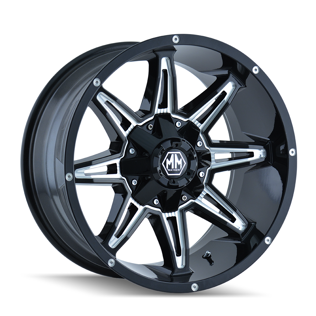 20x9 mayhem rampage gloss black milled wheel 6x5.5 bolt pattern 0mm offset