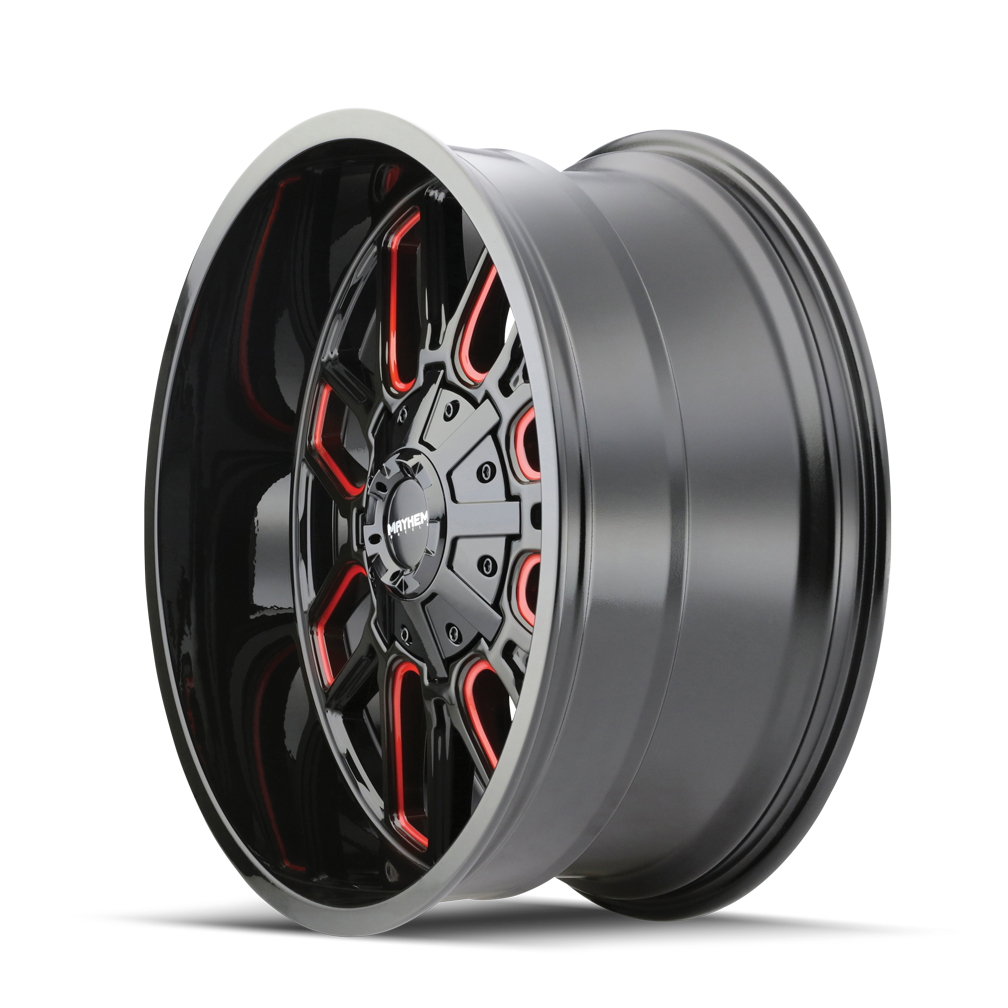 18x9 mayhem cogent gloss black milled prism red wheel 6x5.5 bolt pattern 0mm offset