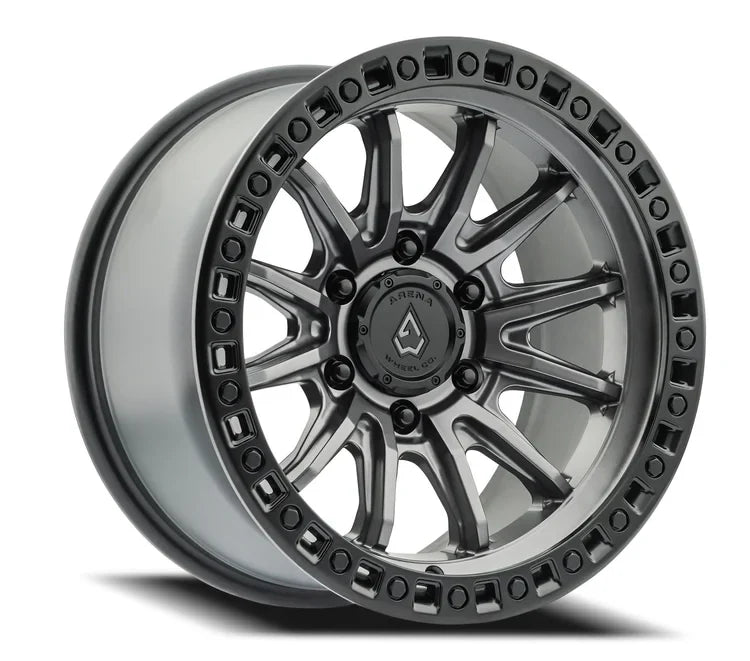 17x8 5 arena wheel a103 mission satin gun metal center satin black lip wheel 6x5.5 bolt pattern 25mm offset