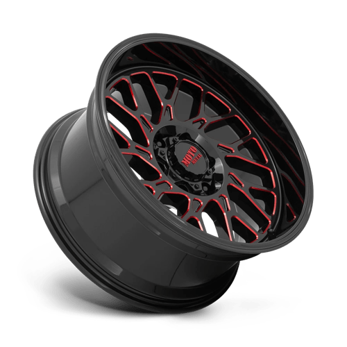 20x10 moto metal mo805 gloss black milled w red tint wheel 6x5.5 bolt pattern 18mm offset