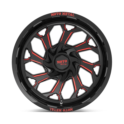 20x10 moto metal mo999 gloss black milled w red tint wheel 6x5.5 bolt pattern 18mm offset