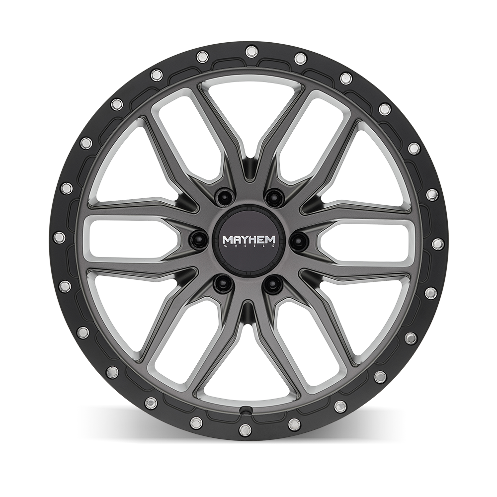 17x9 mayhem vector matte gunmetal black lip wheel 6x5.5 bolt pattern 18mm offset