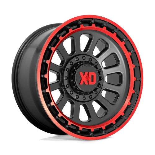 20x10 xd wheels xd856 omega satin black mach lip red tint wheel 6x5.5 bolt pattern 18mm offset