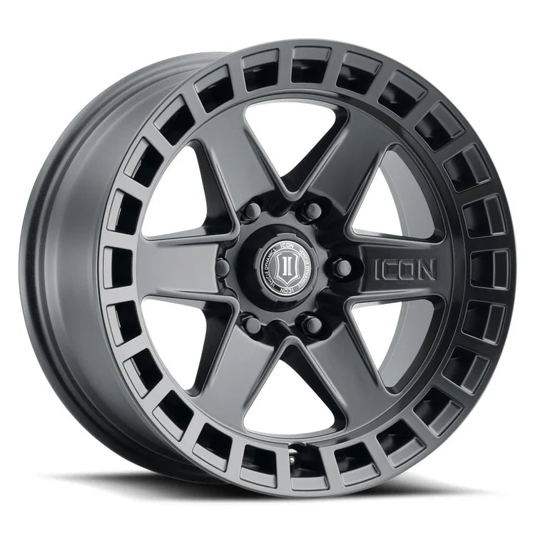 17x8.5 Icon Alloys Raider Satin Black Wheel 6x5.5 Bolt Pattern 0mm Offset
