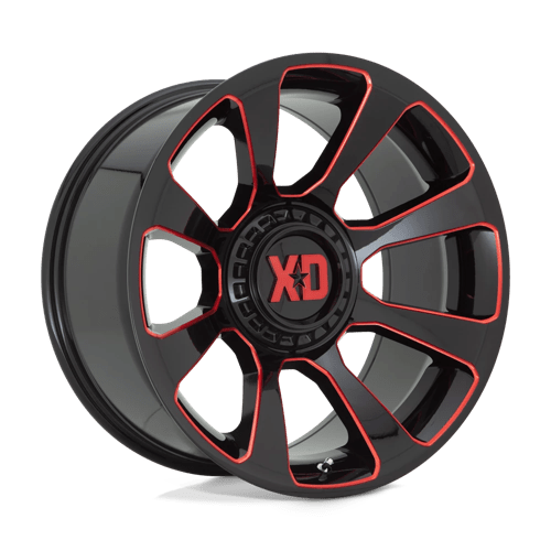 20x9 xd wheels xd854 reactor gloss black milled w red tint wheel 6x5.5 bolt pattern 18mm offset