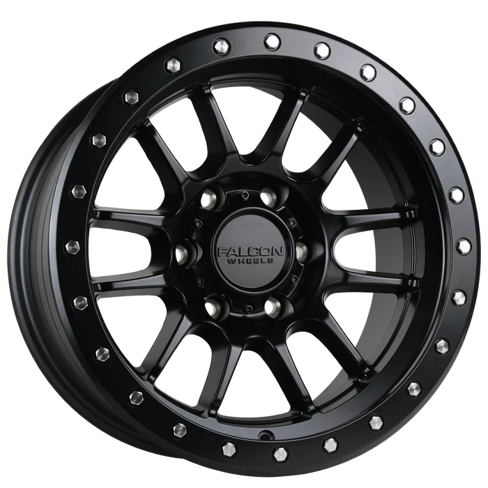 17x9 Falcon Wheels T7 Matte Black W/Black Ring Wheel 6x5.5 Bolt Pattern -12mm Offset