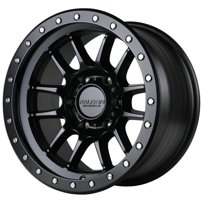 17x9 Falcon Wheels T7 Matte Black W/Black Ring Wheel 6x5.5 Bolt Pattern -12mm Offset